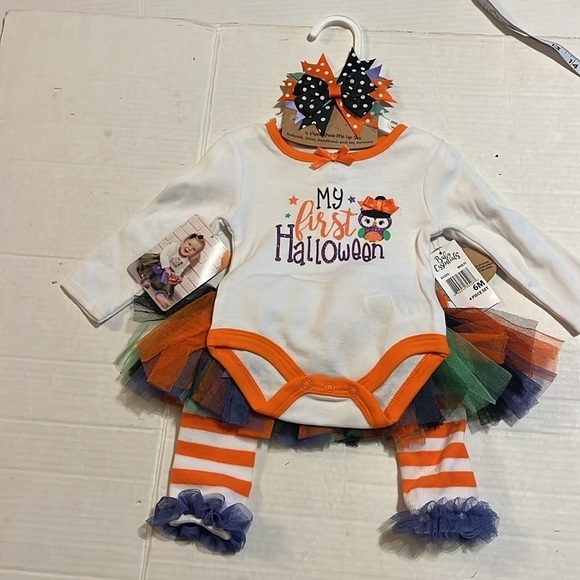 NWT-baby essentials-6M-Halloween 4 piece set.Bodysuit,skirt,headband,leg warmers - Picture 2 of 8